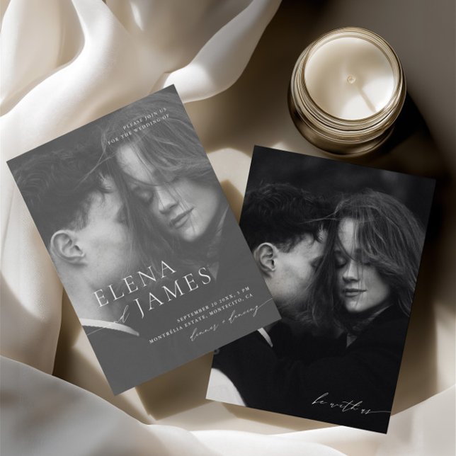 Minimalist Overlay Photo Black & White Wedding Invitation (Minimalist Overlay Photo Black & White Wedding)