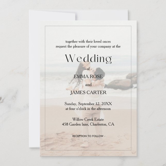 Minimalist Overlay Photo Wedding Invitation (Front)