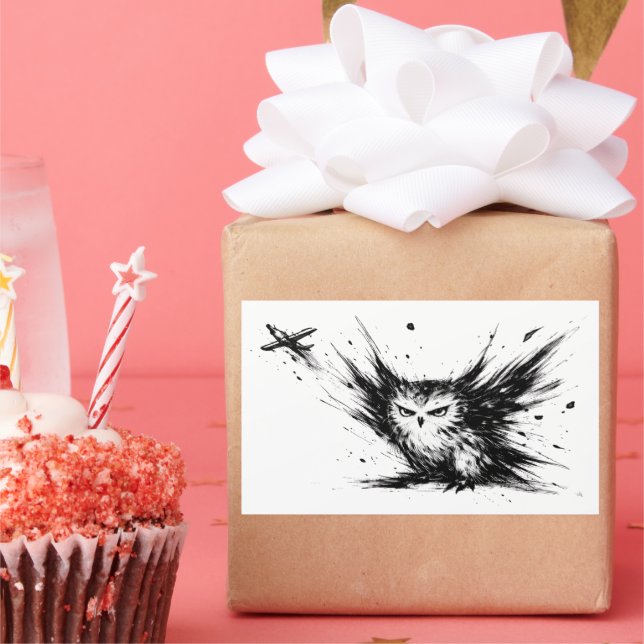 Minimalist Owl Ink Brushstroke Illustration on  Rectangular Sticker (Party)