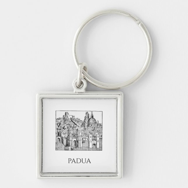 Minimalist Padua Medieval Skyline Line Art Key Ring (Front)