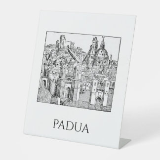 Minimalist Padua Medieval Skyline Line Art Pedestal Sign