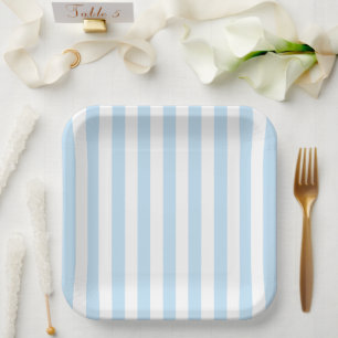 Minimalist Pale Blue and White Stripes Paper Plate