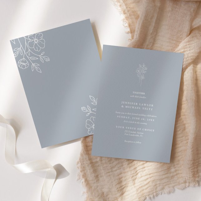 Minimalist Pale Blue Floral Emblem Wedding Invitation (Creator Uploaded)