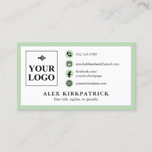 Minimalist Pale Green Icons Border & Your Logo Business Card