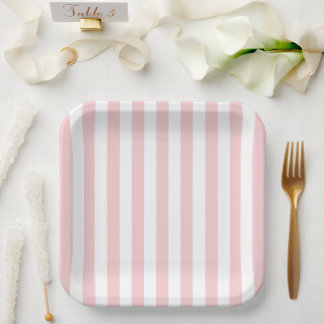 Minimalist Pale Pink and White Stripes Paper Plate