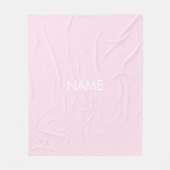 Minimalist pale pink solid custom name monogram fleece blanket (Front)
