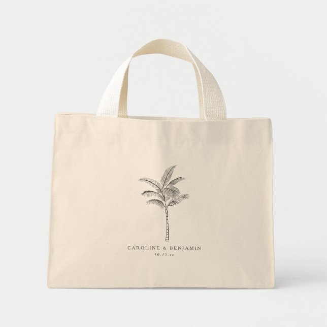 Minimalist Palm Tree Destination Wedding Welcome  Mini Tote Bag (Front)