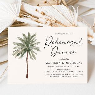 Minimalist Palm Tree Wedding Rehearsal Dinner Invitation