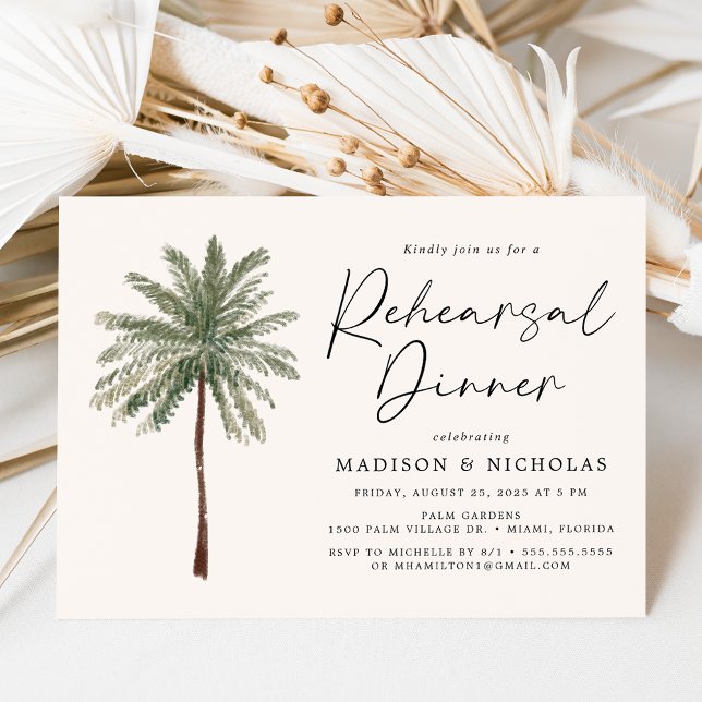 Minimalist Palm Tree Wedding Rehearsal Dinner Invitation (Creator Uploaded)