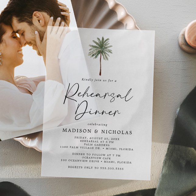 Minimalist Palm Tree Wedding Rehearsal Dinner Vellum Invitations (Creator Uploaded)