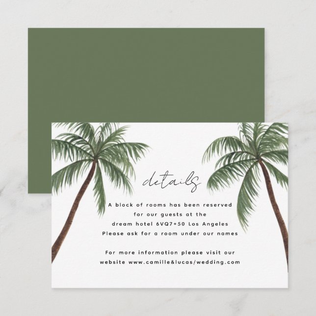 Minimalist Palm Trees Wedding Details RSVP Card (Front/Back)