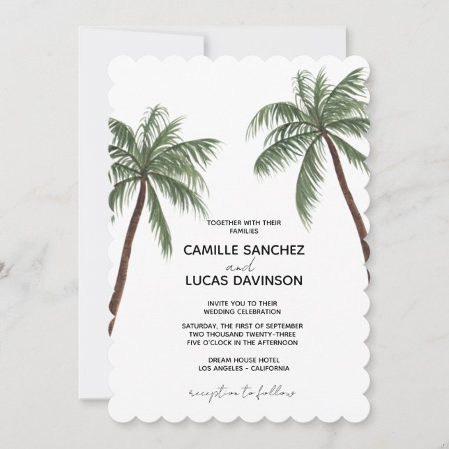 Minimalist Palm Trees wedding invitation (Front)