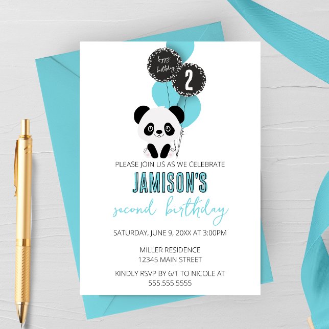 Minimalist Panda Bear Birthday Party Invitatoin Invitation (Creator Uploaded)