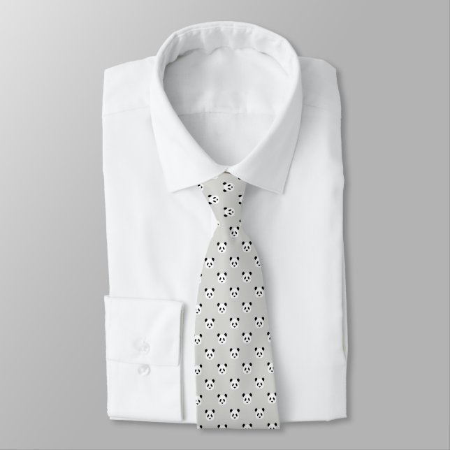 Minimalist Panda Pattern - Light Grey Tie (Tied)