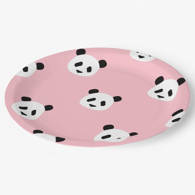 Minimalist Panda Pattern - Pink Paper Plate (Angled)