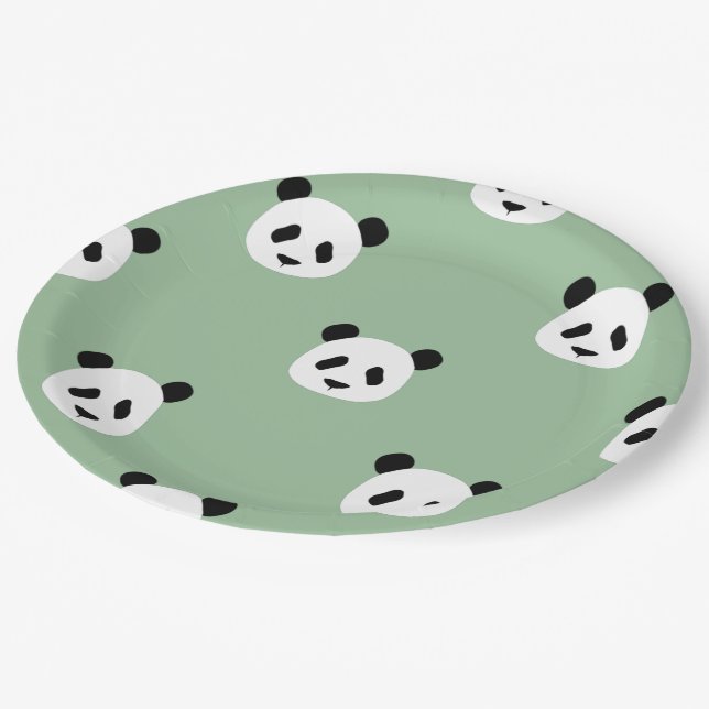 Minimalist Panda Pattern - Sage Green Paper Plate (Angled)