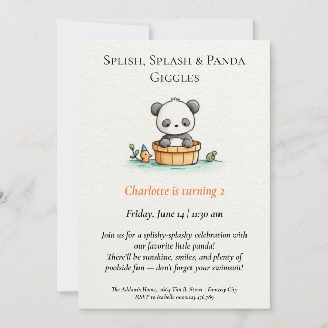 Minimalist Panda Pool Party Invitation (Front)