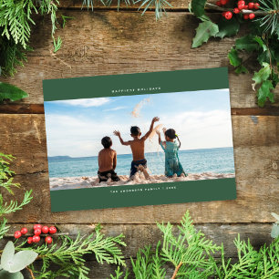 Minimalist Panoramic Dark Green Holiday Photo Card