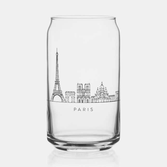 Minimalist Paris Skyline Line Art Can Glass (Back)