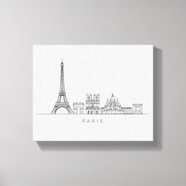 Minimalist Paris Skyline Line Art Canvas Print (Front)