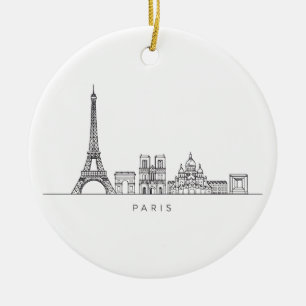Minimalist Paris Skyline Line Art Ceramic Tree Decoration