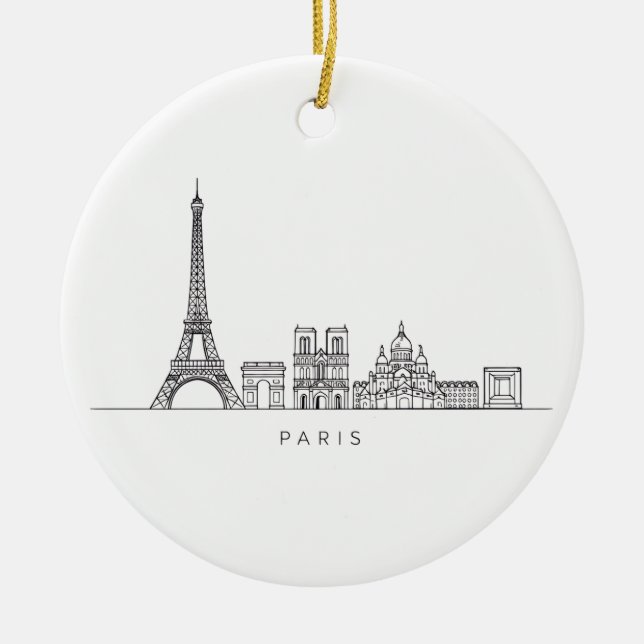 Minimalist Paris Skyline Line Art Ceramic Tree Decoration (Front)
