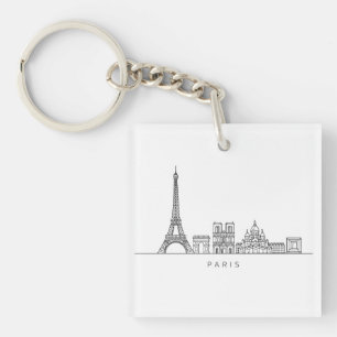 Minimalist Paris Skyline Line Art Key Ring
