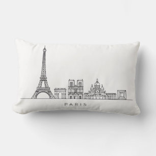 Minimalist Paris Skyline Line Art Lumbar Cushion
