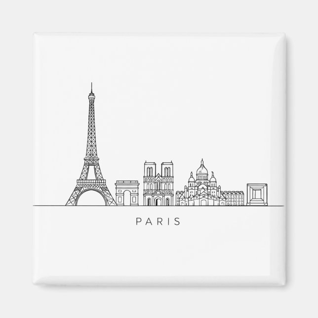 Minimalist Paris Skyline Line Art Magnet (Front)