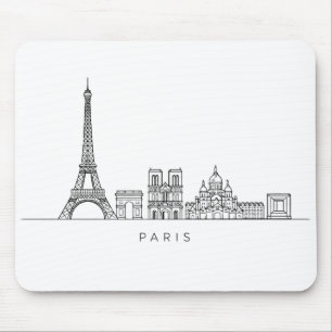 Minimalist Paris Skyline Line Art Mouse Pad