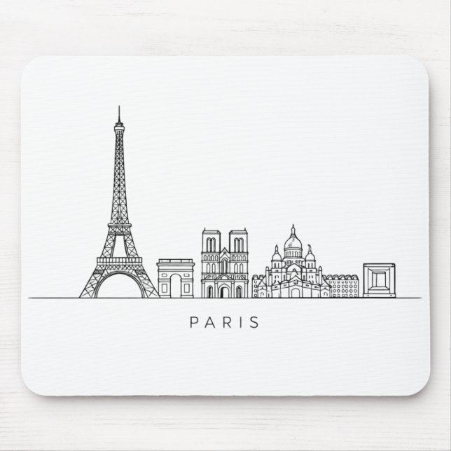 Minimalist Paris Skyline Line Art Mouse Pad (Front)