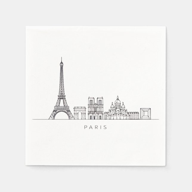 Minimalist Paris Skyline Line Art Napkin (Front)