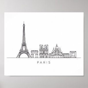 Minimalist Paris Skyline Line Art Poster