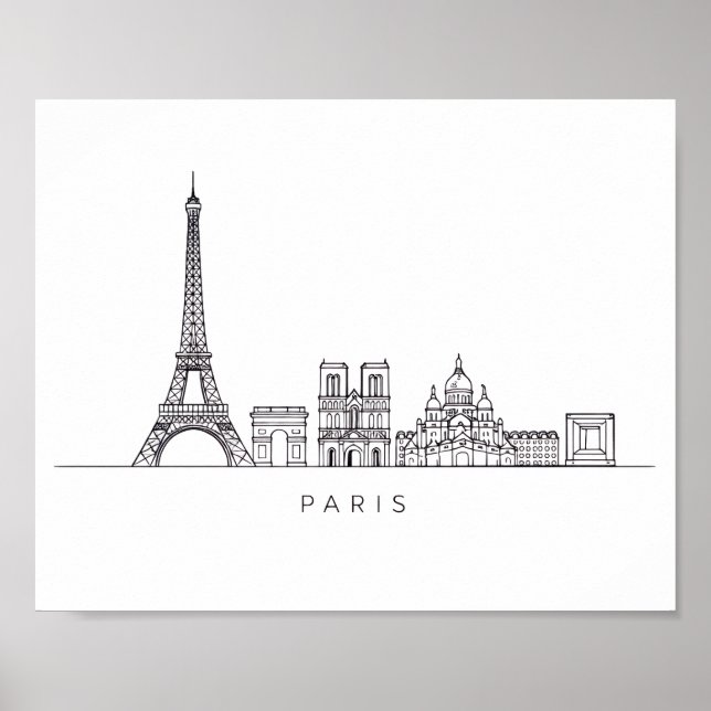 Minimalist Paris Skyline Line Art Poster (Front)