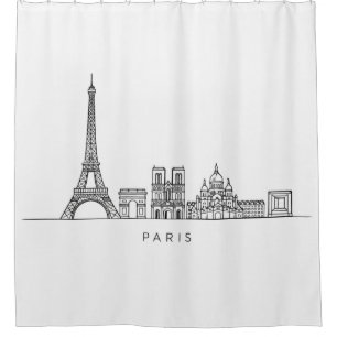 Minimalist Paris Skyline Line Art Shower Curtain