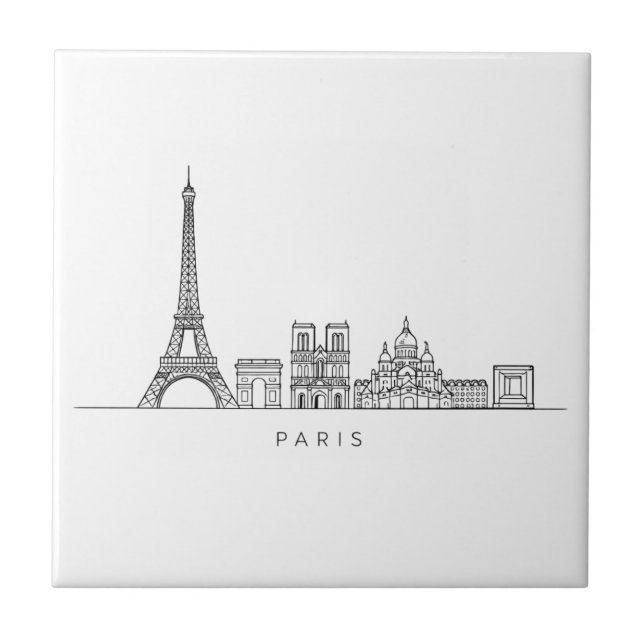 Minimalist Paris Skyline Line Art Tile (Front)