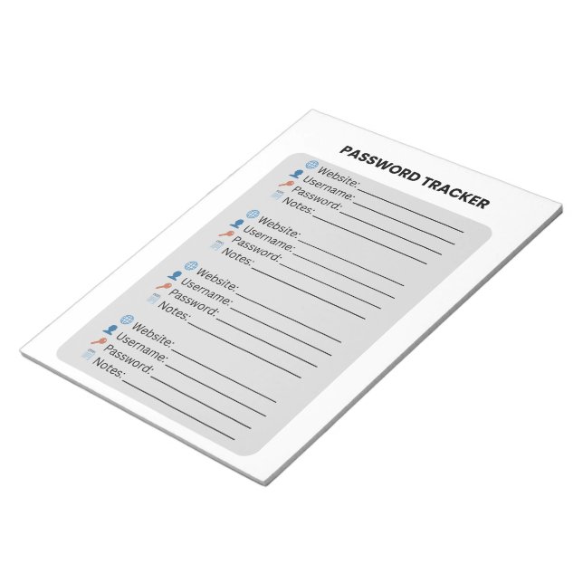 Minimalist Password Tracker  Notepad (Angled)