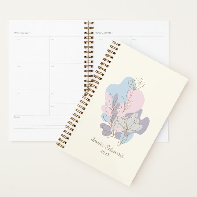 Minimalist Pastel Abstract Floral Art Personalised Planner (Display)