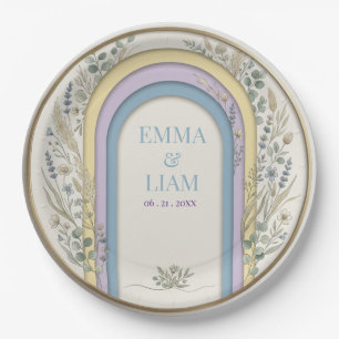Minimalist Pastel Arch Frame Botanical Wedding Paper Plate