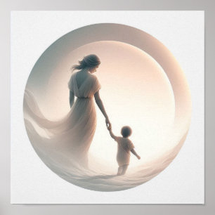 Minimalist Pastel Art of Mum with Baby Poster