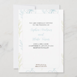 Minimalist Pastel Blue and Green Floral Wedding Invitation