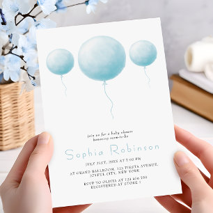 Minimalist Pastel Blue Balloons Baby Boy Shower Invitation