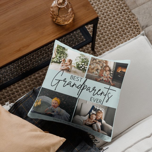 Minimalist Pastel Blue Best Grandparents Photo Cushion (Creator Uploaded)