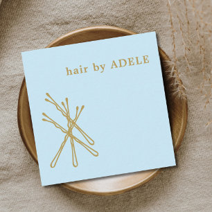 Minimalist Pastel Blue Gold Bobby Pins Hair Square Business Card