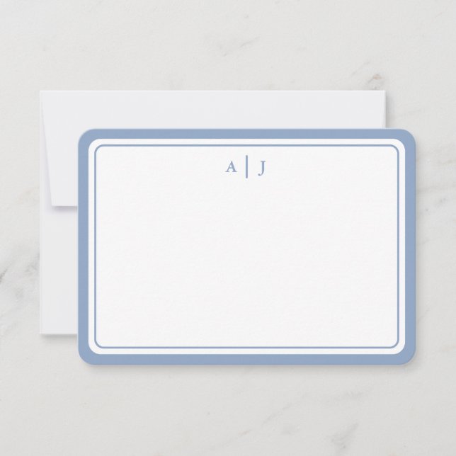 Minimalist Pastel Blue Monogram Round Border Card (Front)