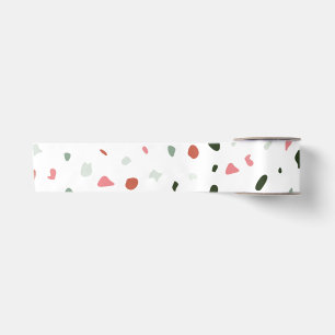 Minimalist Pastel Blush Pink Grey Terrazzo Gift Satin Ribbon