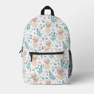 Minimalist Pastel Cat and Butterfly Garden Printed Backpack