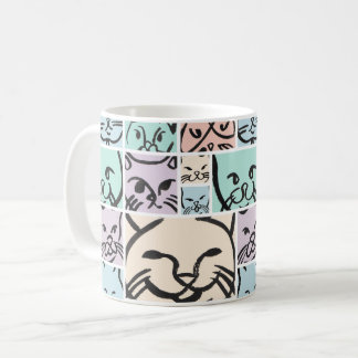 Minimalist Pastel Cat Faces Coffee Mug
