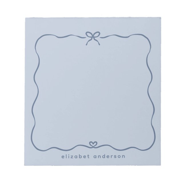 Minimalist Pastel Cute Bow Monogram Name  Notepad (Front)