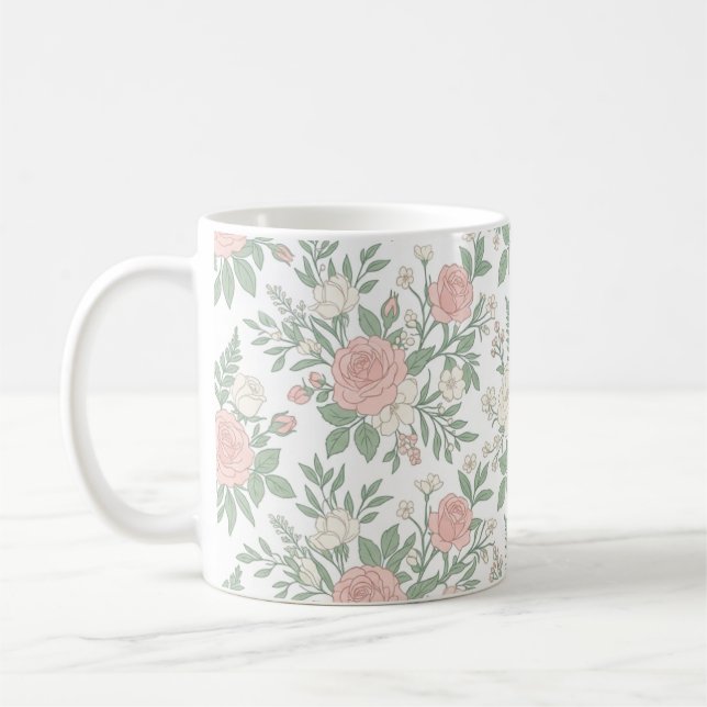 Minimalist Pastel Floral Blossoms Coffee Mug (Left)